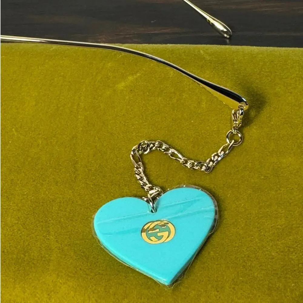 GUCCI Square Frame Gold/Grey Sunglasses with Charms,‎ Bags